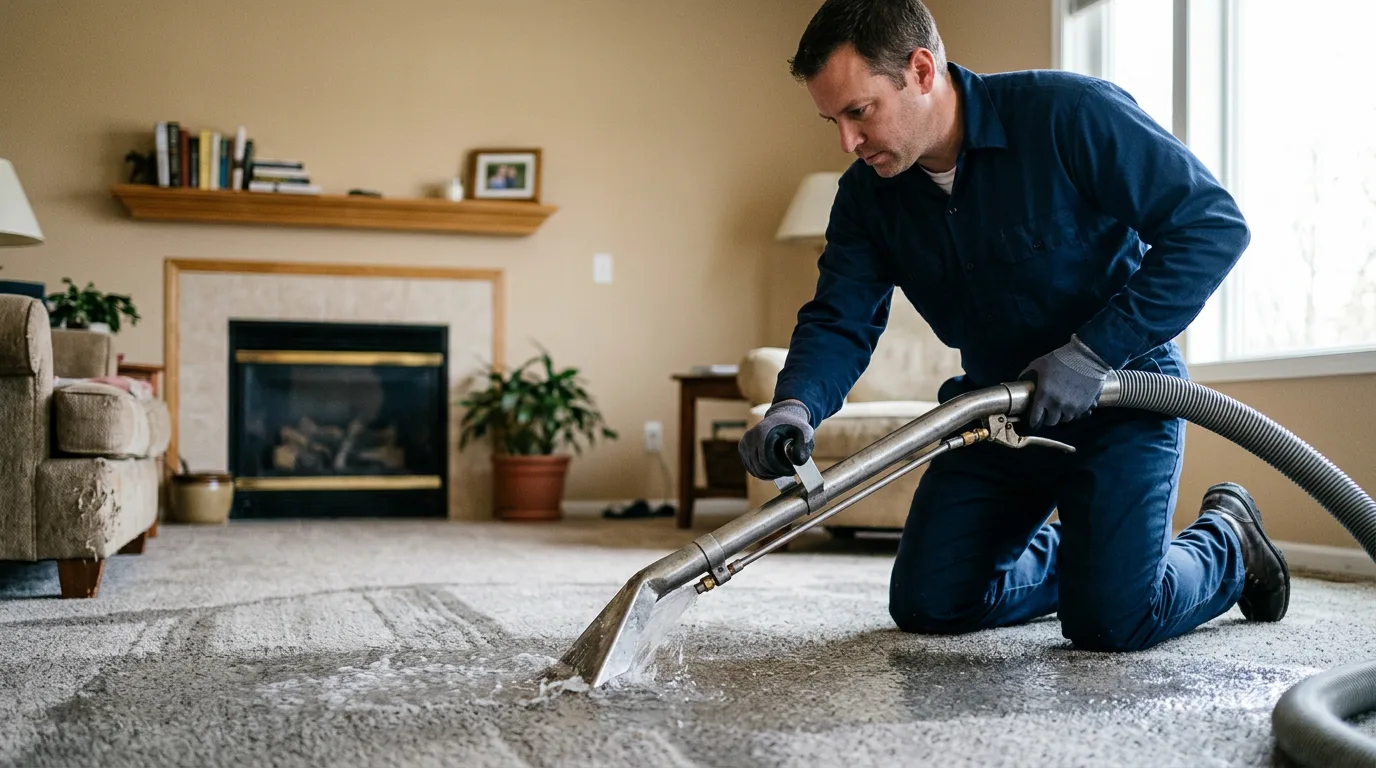 Water damage restoration technician working near Mcloud, OK